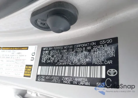 2020 Toyota Prius Prime Le from USA, damaged, VIN JTDKARFP4L3156155